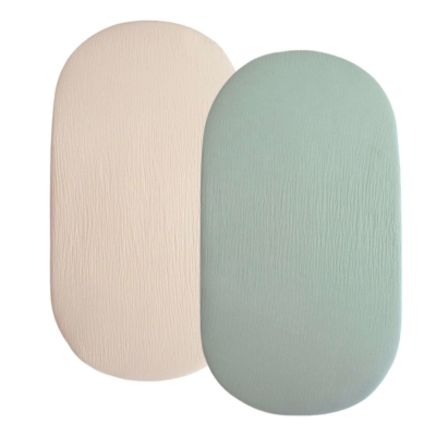 RESIGILAT Set 2 cearceafuri din muselina dubla cu elastic roata pentru landou sau cosulet de rachita Kidizi mint, bumbac 100%