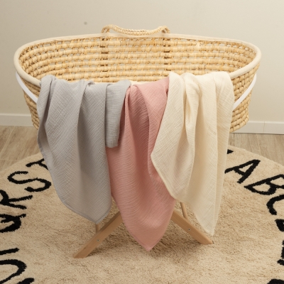 Set 3 paturici din muselina dubla moale 78x78 cm Kidizi Pink, 100% bumbac