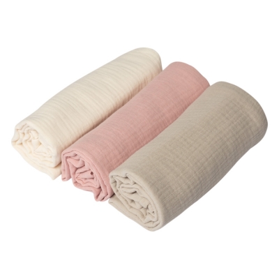Set 3 paturici din muselina dubla moale 78x78 cm Kidizi Pink, 100% bumbac