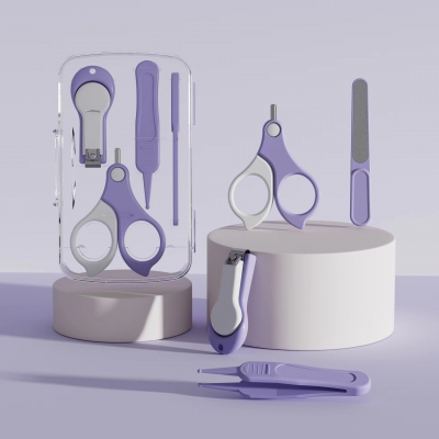 Set 4 piese ingrijire unghi bebelus Kidizi violet, include forfecuta copii, unghiera, pila, penseta