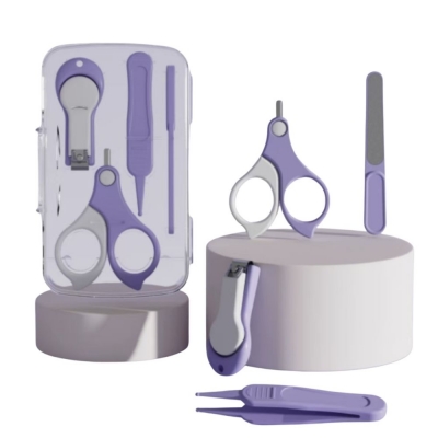 Set 4 piese ingrijire unghi bebelus Kidizi violet, include forfecuta copii, unghiera, pila, penseta