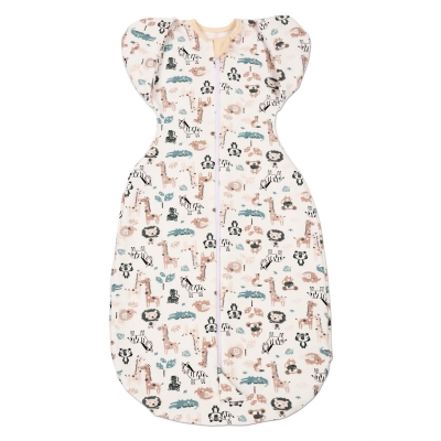Sistem de infasat transformabil in sac de dormit, 1-6 luni Kidizi Swaddel Confort UP Safari, bumbac flausat, 1 tog, pentru toamna-iarna