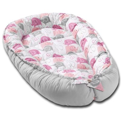 Cosulet bebelus pentru dormit Kidizi Baby Nest Cocoon 90x50 cm Pink Elephants