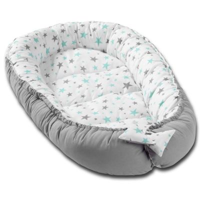 Cosulet bebelus pentru dormit Kidizi Baby Nest Cocoon XXL 110x70 cm  Grey Mint Stars