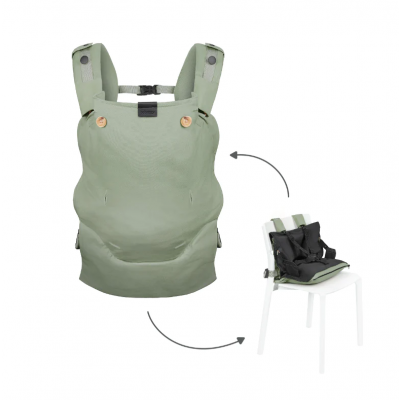 Sistem de purtare transformabil in inaltator scaun masa Babymoov Moov & Boost, creat in colaborare cu medici kinetoterapeuti, Verde