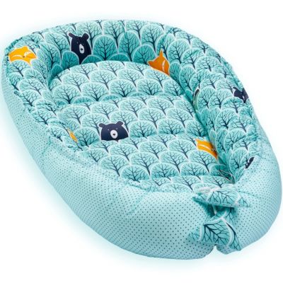 Cosulet bebelus pentru dormit Jukki Baby Nest Cocoon XL 90x50 cm Mint forest