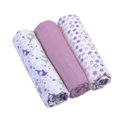Set 3 scutece textile din muselina 70x70 cm Baby Ono violet, 100% bumbac