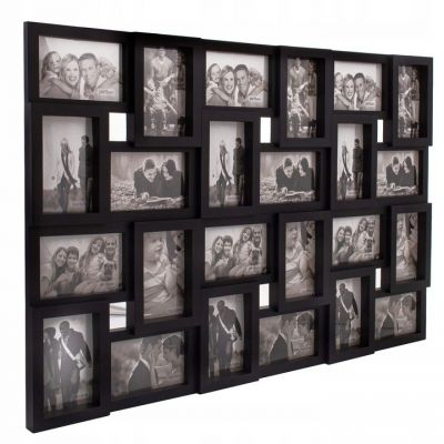 Rama foto 86x57 cm, colaj 24 fotografii dimensiuni diferite, negru