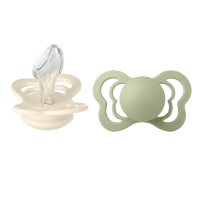Set 2 suzete Couture Silicon, tetina anatomica, 6 luni + Ivory/Sage Bibs