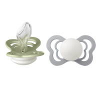 Set 2 suzete Fosforencente Couture GLOW  Silicon, tetina anatomica, 6 luni + Sage/Cloud Bibs