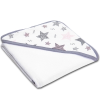 Prosop bebe din bumbac cu gluga 90x90 cm Kidizi All Pink Stars White, potrivit de la nastere pana la 2 ani