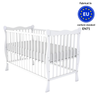 Patut din lemn masiv 120x60 cm Kidizi Isla alb,reglabil pe 3 nivele, certificat EN71