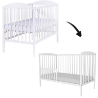 Patut din lemn masiv cu bariera 120x60 cm Kidizi Orella alb,reglabil pe 3 nivele, certificat EN71