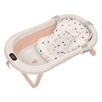 Cadita pliabila cu termometru electronic, hamac ajustabil si dop Kidizi Folda pink, certificat EN71, include furtun scurgere si baza antialunecare, 0-24 luni