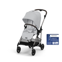 Carucior nou-nascut reversibil Cybex Melio Fog Grey, greutate 6 kg, include perna reductor spuma memory