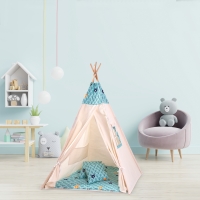 Cort copii stil indian Teepee Tent Kidizi Animals Mint, include covoras gros si 2 perne, stabilizator cadou
