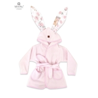 Halat de baie cu urechi de la 5 la 7 ani, Moale, Cu buzunare, Cu cordon, Din bumbac si thermo fleece, Materiale certificate Oeko Tex Standard 100, Sweet Deer Pink MimiNu