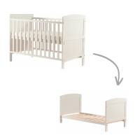 Patut din lemn transformabil 120x60 cm, din lemn de pin si mdf, cu sina speciala pentru dentitie, stabil si rezistent, White, FreeON, Lory