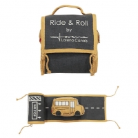 Jucarie sosea portabila din material textil 20x400 cm, Ride&Roll Lorena Canals, include autobuz