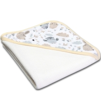 Prosop bebe din bumbac cu gluga 90x90 cm Kidizi Forest Friends, potrivit de la nastere pana la 2 ani