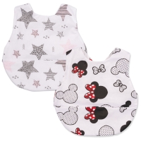 Set 2 bavete impermebile din bumbac cu buzunar Kidizi Minnie Stars, 6-36 luni, verso frotir, strat impermeabil mijloc