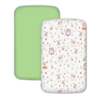 Set 2 cearceafuri din bumbac cu elastic roata pentru patut cosleeper 90x50 cm Kidizi, Forest Joy