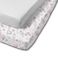 Set 2 cearceafuri din bumbac cu elastic roata pentru patut 120x60 cm Kidizi Grey Fairy Clouds