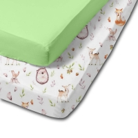 Set 2 cearceafuri din bumbac cu elastic roata pentru patut 120x60 cm Kidizi Green Forest