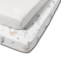 Set 2 cearceafuri din bumbac cu elastic roata pentru patut 120x60 cm Kidizi White Sweet Dreams