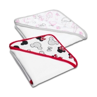 Set doua prosoape bebelus din bumbac cu gluga 90x90 cm Kidizi Minnie Clouds