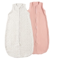 Set 2 saci de dormit de vara pentru copii din muselina dubla 3-18 Tiny Hearts Gray Old Rosa, 0.3 tog