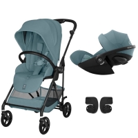 Sistem de calatorie 2 in 1 format din carucior nou-nascut reversibil Cybex Melio Carbon Stormy blue si scoica auto Cloud G Plus, include adaptori auto
