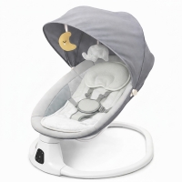 Leagan electric bebelusi 0-12 luni Kidizi Velara gri, spatar reglabil, salteluta si pernuta detasabile, dimensiune generoasa, melodii si sunete, telecomanda, Bluetooth, alimentare priza si baterii