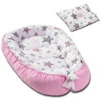 Cosulet bebelus pentru dormit Kidizi Baby Nest + pernuta plagiocefalie Kidizi Pink Stars