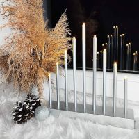 Decoratiune Craciun Sfesnic lumanari Advent cu led, 9 lumanari, argintiu