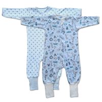 Set 2 salopete pijama bebe cu fermoar si botosei manseta Kidizi Safari Stars