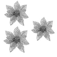 Set 3 ornamente brad Craciun Steaua Bethleemului argintiu, 10x10 cm