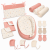 Set bebe nou-nascut 6 piese cu Baby Nest din muselina 90x50 cm, 3 paturici din muselina, 2 aleze reutilizabile impermeabile, organizator patut, 3 caciulite si 3 perechi manusi anti-zgarieturi Kidizi - Color Hearts