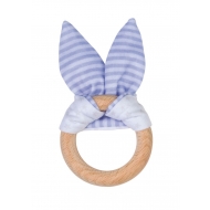 Jucarie dentitie Nature Iepuras Blue cu inel de lemn Saro baby