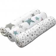 Set 3 paturici muselina soft 78x78 cm Kidizi All Mint Stars Stars, 100% bumbac