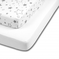 Set 2 cearceafuri din bumbac cu elastic  roata pentru patut 140x70 cm Kidizi Galaxy Grey White
