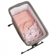 Lenjerie de vara din muselina pentru co-sleeper Kidizi Pink Hearts, include cearceaf, perna si paturica cu doua fete, bumbac 100%