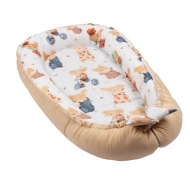 Cosulet patut bebe tip baby nest din bumbac 90x50 cm, cu doua fete Kidizi Mice, bej, lavabil la masina automata