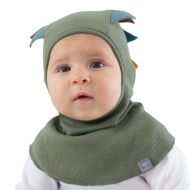 Cagula copii reglabila din bumbac certificat, Kidizi Dino Green 0-4 luni