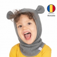 Cagula copii din lana fleece dublata cu bumbac certificat, Kidizi Teddy Grey 2-3 ani, model ajustabil