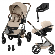Carucior Cybex Balios S Lux 2 in 1 Almond Beige cu scoica auto Cloud G3 Plus i-Size 40-87 cm, Baza G3 ISOFIX si adaptori inclusi