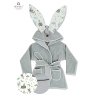 Halat de baie cu urechi de la 2 la 5 ani, Moale, Cu buzunare, Cu cordon, Din bumbac si thermo fleece, Materiale certificate Oeko Tex Standard 100, Forest Friends Mint, MimiNu