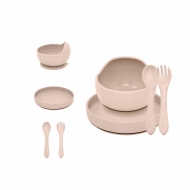 Set de hranire, Petite&Mars, Cu farfurie, Bol si tacamuri, Din silicon fara BFA, Bej