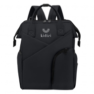 Geanta mamici cu prindere pentru carucior Kidizi Mova Black, model tip rucsac, 10 compartimente, include buzunar termic