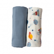 Set 2 paturi pentru bebelusi de vara din muselina dubla 100x100 cm Kidizi Space, bumbac 100%